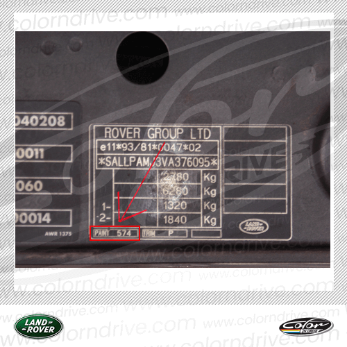 Ejemplo de etiqueta de código de color LAND ROVER 1